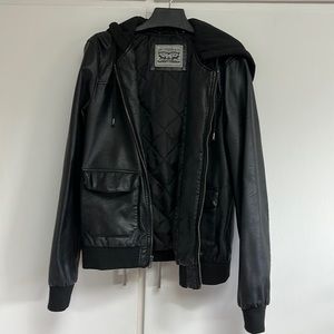 Faux leather jacket with hoodie